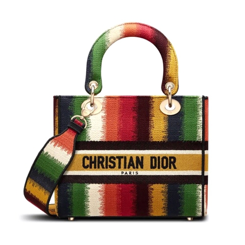 TÚI Dior Women Medium Lady D-lite Bag Multicolor Stripes Embroidery