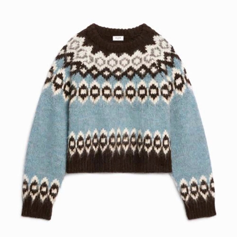 ÁO Celine Women Brushed Wool Crew-Neck Sweater with Fair Isle Detail