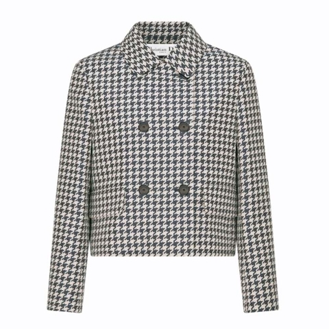 ÁO Dior Cropped Jacket Navy Blue Technical Cotton Jacquard with Micro Houndstooth Motif