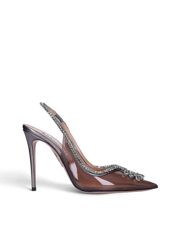 GIÀY AQUAZZURA Seduction crystal-embellished leather and PVC slingback courts