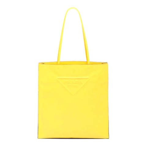 TÚI Prada Women Leather Tote Bag with Embossed Triangle Logo-Yellow