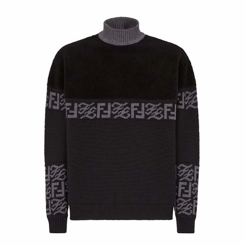 ÁO Fendi Black wool Sweater with High Collar and Long Sleeves SS2022