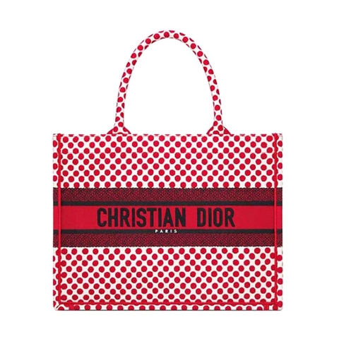 TÚI Dior Women Small Dioramour Dior Book Tote Red Dior Dots Embroidery