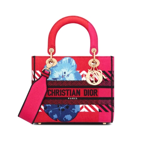 TÚI Dior Women Medium Lady D-lite Bag Bright Pink Multicolor D-Flower Pop Embroidery