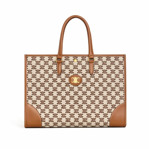 TÚI Celine Women Horizontal Cabas in Textile with Triomphe Embroidery-Brown
