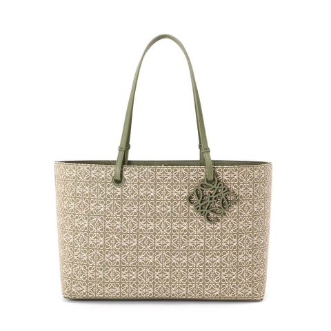 TÚI Loewe Women East West Tote Bag in Anagram Jacquard and Calfskin-Green