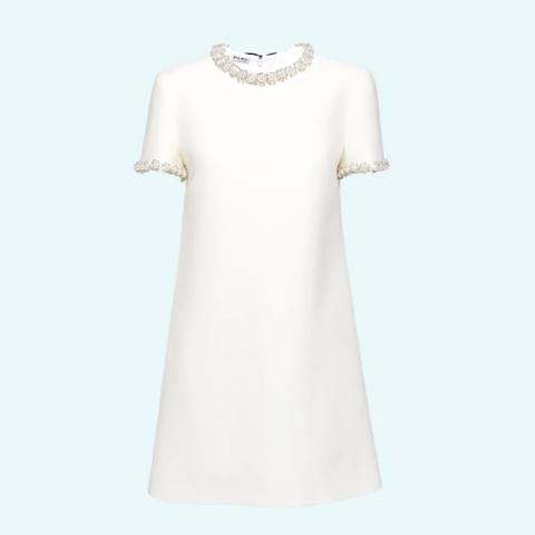 Váy Miu Miu Embroidered Cady Dress-White