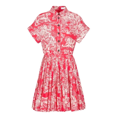 Váy Dior Dioriviera Pleated Short Dress Raspberry Toile de Jouy Reverse Cotton Poplin