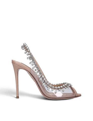 GIÀY AQUAZZURA Temptation 105 crystal-embellished leather and PVC slingback sandals