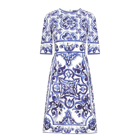 VÁY Dolce Gabbana D&G Women Majolica-Print Charmeuse Midi Dress