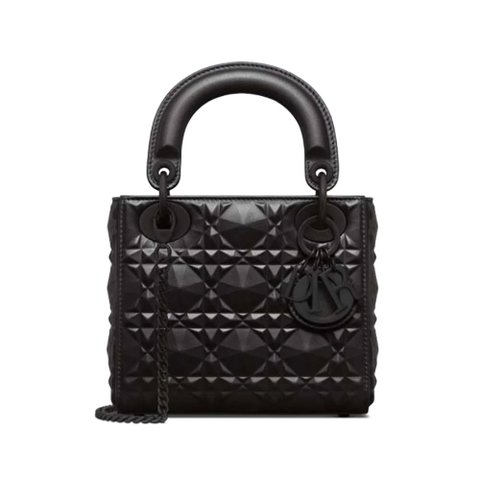 TÚI Dior Women Mini Lady Dior Bag Black Cannage Calfskin with Diamond Motif