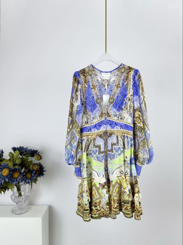 VÁY CAMILLA Silk Embellished V-Neck Midi Dress High Classy
