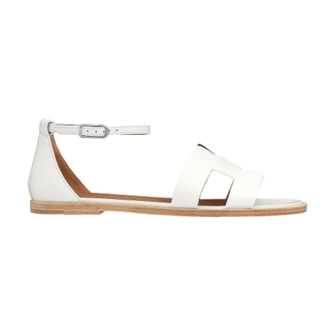 GIÀY Hermes Women Santorini Sandal in Calfskin Leather-White SS2022