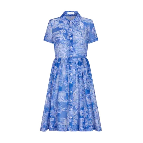 VÁY CHRISTIAN DIOR Dioriviera Mid-Length Shirt Dress Bright Blue Cotton Voile