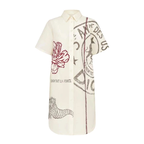 Váy Dior Long Blouse Ecru Cotton Poplin and Silk with Dior Union Motif
