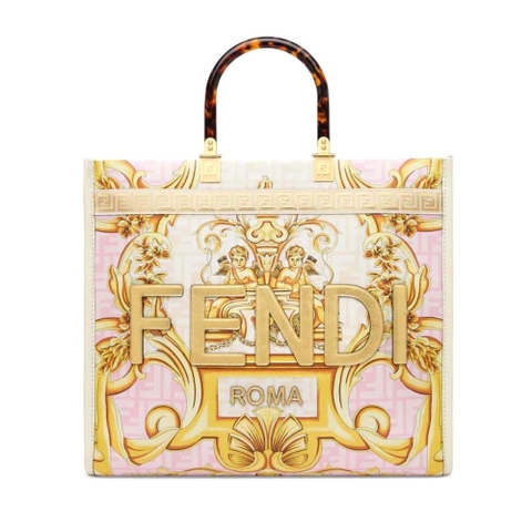 TÚI Fendi Women Sunshine Medium Fendace Printed White Leather Shopper