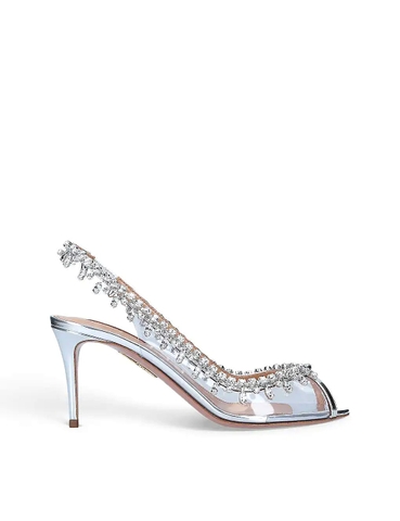 GIÀY AQUAZZURA Temptation crystal-embellished leather and PVC slingback sandals