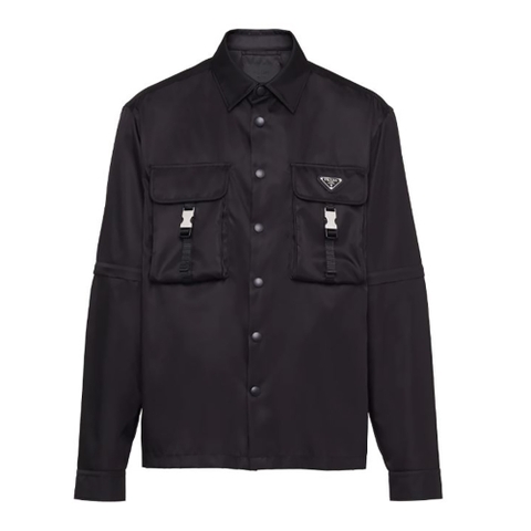 ÁO Prada Women Defined by an Oversized Fit and Large Patch Pocket with Strap Re-Nylon Shirt