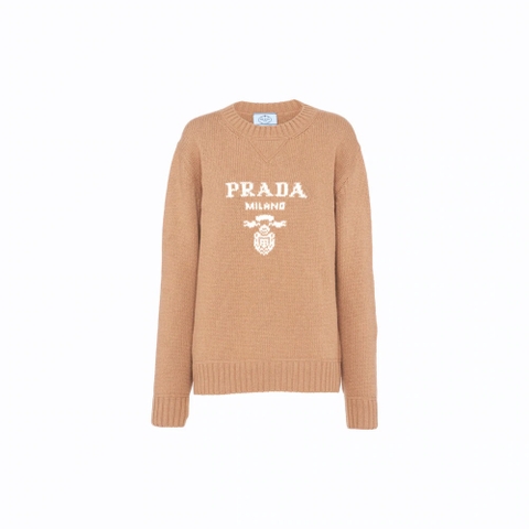 ÁO PRADA Cashmere and wool Prada logo crew-neck sweater