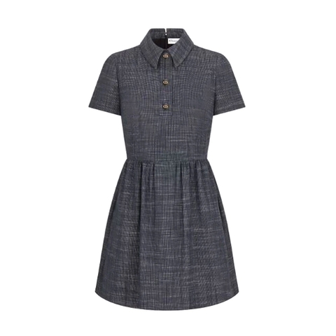 VÁY Dior Women Short Dress Blue-Gray Technical Cotton Canvas and Linen