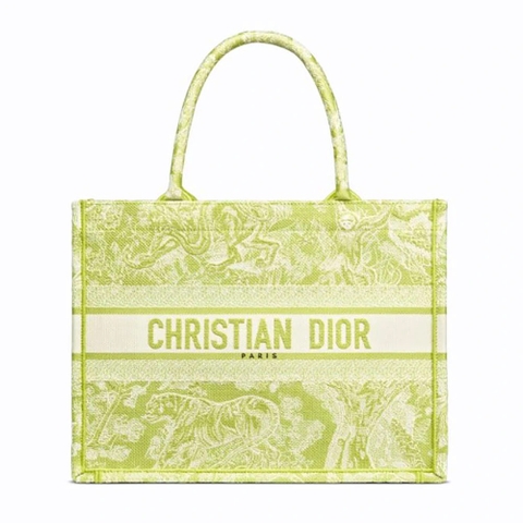 TÚI Dior Women Small Dior Book Tote Lime Toile de Jouy Reverse Embroidery