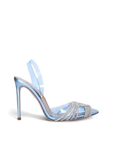 GIÀY AQUAZZURA Gatsby crystal-embellished leather and PVC slingback courts