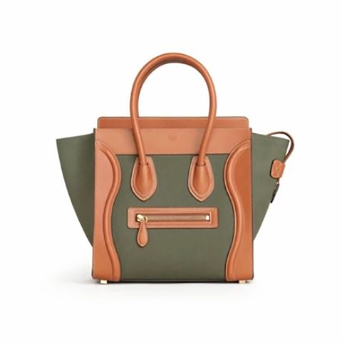 TÚI Celine Women Micro Luggage Handbag in Textile and Calfskin-Green
