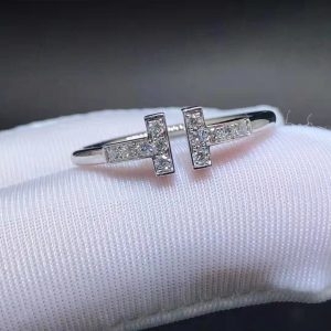 Nhẫn Tiffany & Co T Diamond kim cương vàng trắng 18K