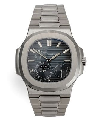 Đồng hồ Patek Philippe Nautilus Power Reserve 5712G trăng sao mặt số màu xanh đen