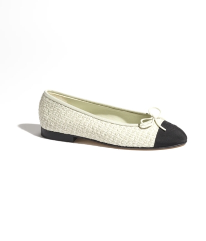 GIÀY CHANEL BALLERINA LOGO Cotton Tweed & Vải Grosgrain Xám nhạt,Trắng & Đen