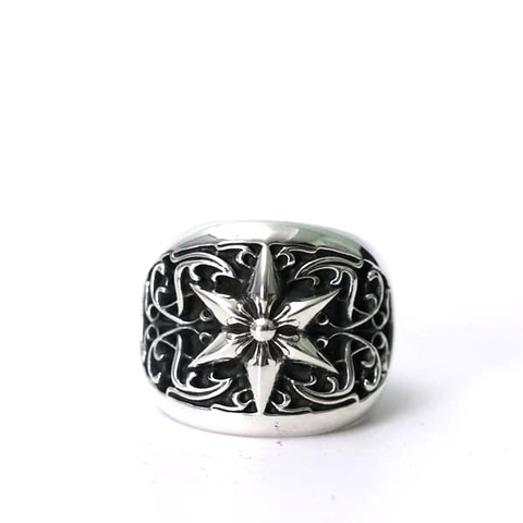 NHẪN CHROME HEARTS HOA VĂN HÌNH LỤC GIÁC Bạc S925