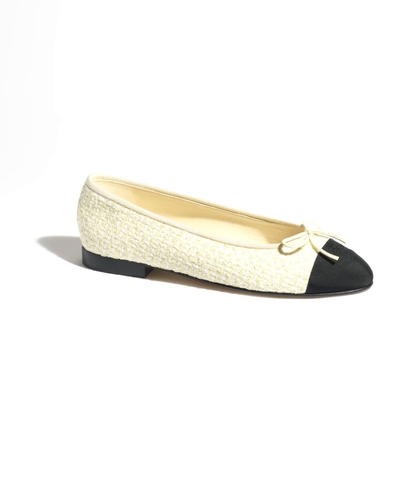 GIÀY CHANEL BALLERINA LOGO Cotton Tweed & Vải Grosgrain Vàng nhạt & Đen
