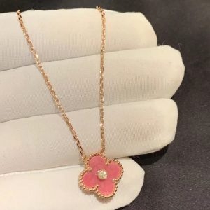 Vòng cổ Van Cleef & Arpels Vintage Alhambra Rhodonite vàng hồng 18K