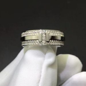 Nhẫn Tiffany & Co  T Wide Pave Diamond Band vàng trắng 18K