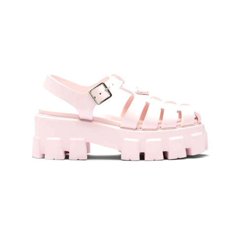 GIÀY Prada Foam Rubber Sandals with Enameled Metal Triangle Logo-Pink