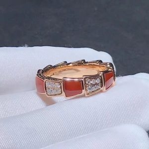 Nhẫn BVLGARI Serpenti Viper kim cương Carnelian vàng hồng 18K