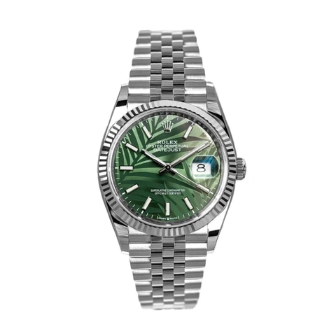 Đồng hồ Rolex Datejust Fluted Olive-Green Palm Motif mặt số màu xanh