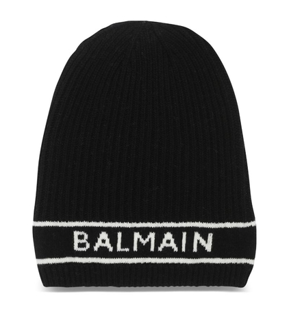 MŨ BALMAIN  Wool-Blend Monogram Beanie