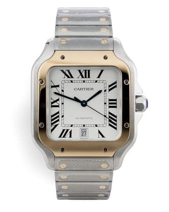 Đồng hồ Cartier Santos Steel & Gold mặt số màu xanh trắng