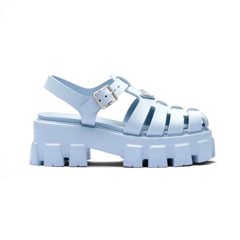 GIÀY Prada Foam Rubber Sandals with Enameled Metal Triangle Logo-Blue