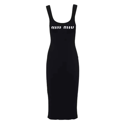 VÁY Miu Miu Women Viscose Dress with Intarsia Logo-Black