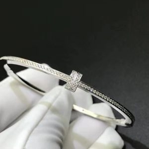 Vòng tay Tiffany & Co T Diamond kim cương vàng trắng 18K