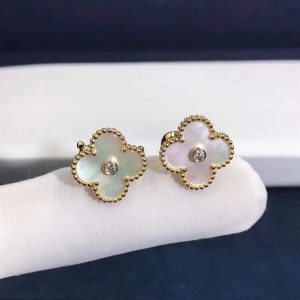 Bông tai Van Cleef & Arpels Vintage Alhambra Vintage Alhambra kim cương xà cừ vàng vàng 18K