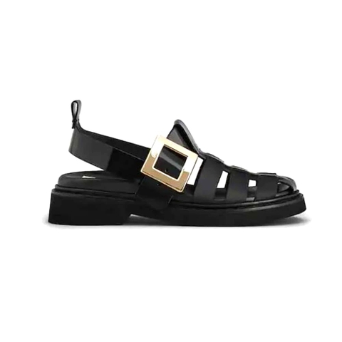 DÉP SANDAL Roger Vivier Viv’ Rangers Metal Buckle Fisherman Sandals in Leather