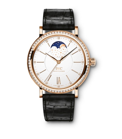 Đồng hồ IWC Rose Gold and Diamond Portofino Moon Phase mặt số màu trắng