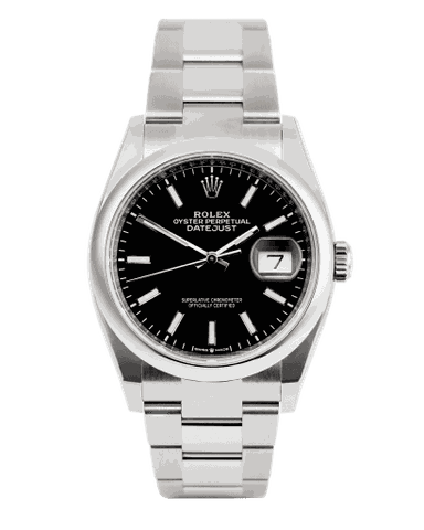 Đồng hồ Rolex Datejust Bright Black Black Dial 36 mặt số màu đen