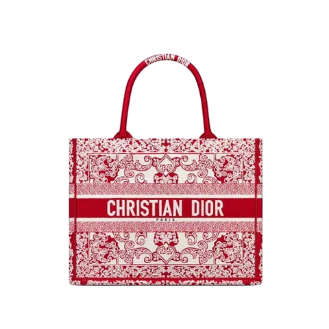 TÚI Christian Dior Book Tote White and Red Dior Bandana Embroidery