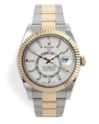 Đồng hồ Rolex Sky Dweller Gold & Steel White Dial mặt số màu trắng