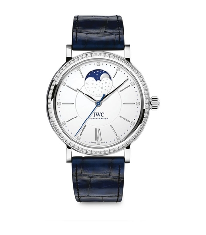 Đồng hồ IWC Stainless Steel and Diamond Portofino Moon Phase mặt số màu trắng