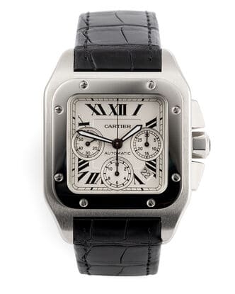 Đồng hồ Cartier Santos 100 XL Chronograph Automatic mặt số màu xám trắng